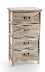 HOME CASSETTIERA IN LEGNO DECORATA A 4 CASSETTI 40X 29 XH73 CM NATURAL