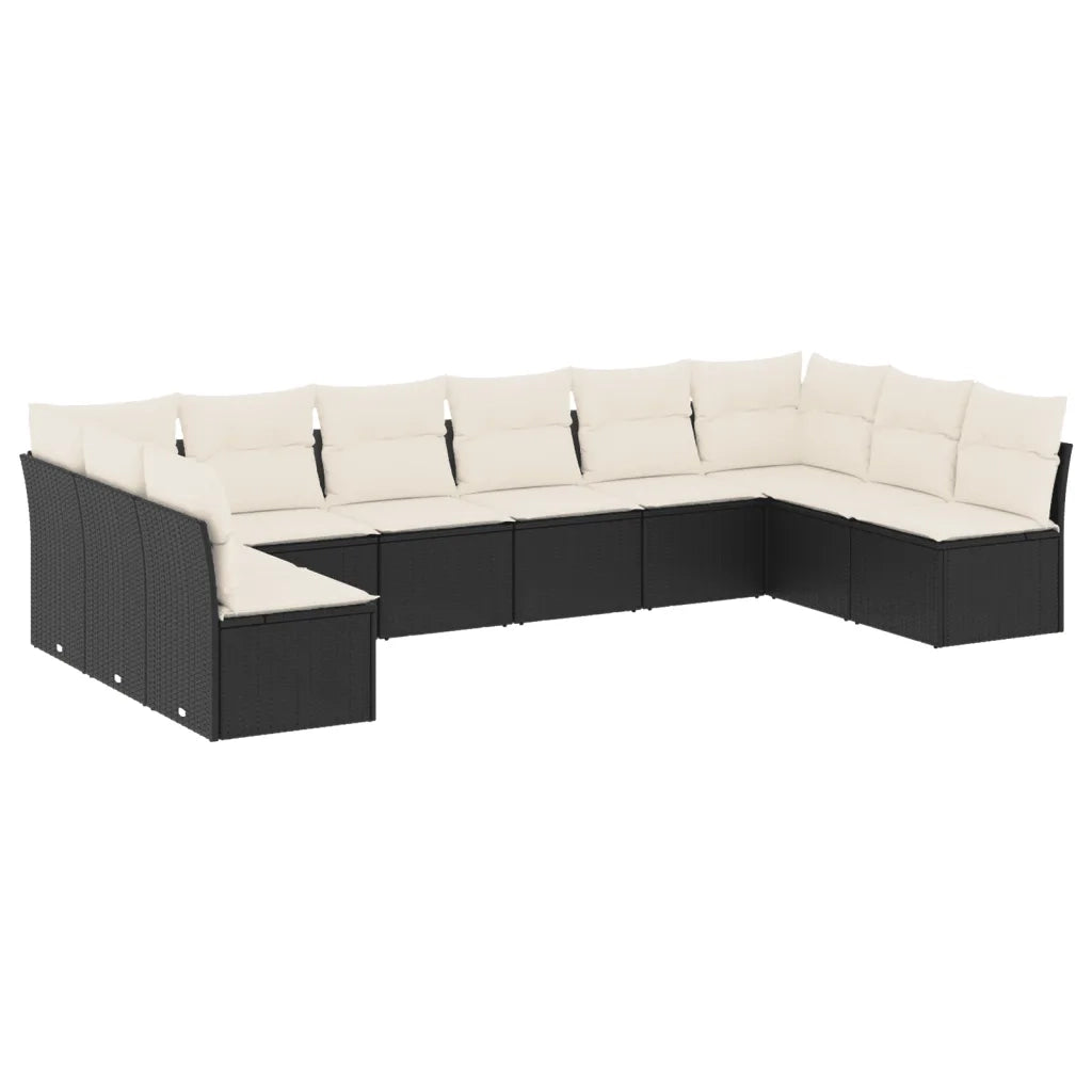 Set Divani da Giardino 10pz con Cuscini in Polyrattan Nero 3249925