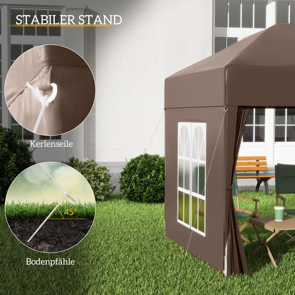 Gazebo pieghevole 4 pareti 2 finestre ¨C zephmum ¨C metallo marrone 2x2m