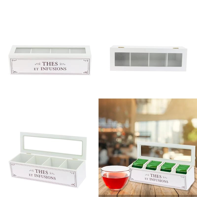 SCATOLA PER TÈ RETTANGOLARE, BIANCO, 4 SCOMPARTI 33X10X9 CM