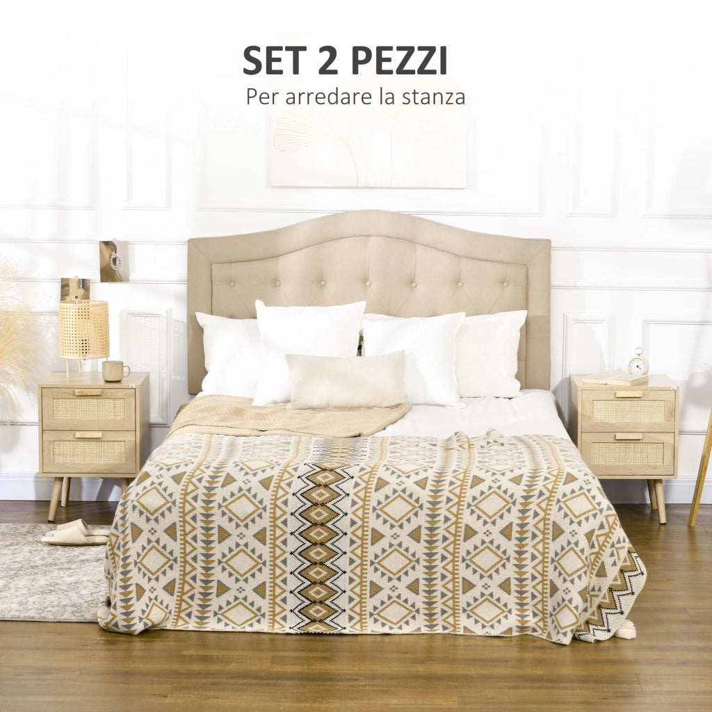 Comodino Boho in Legno Naturale ¨C Xylo ¨C 2 Cassetti, 40x40x56cm