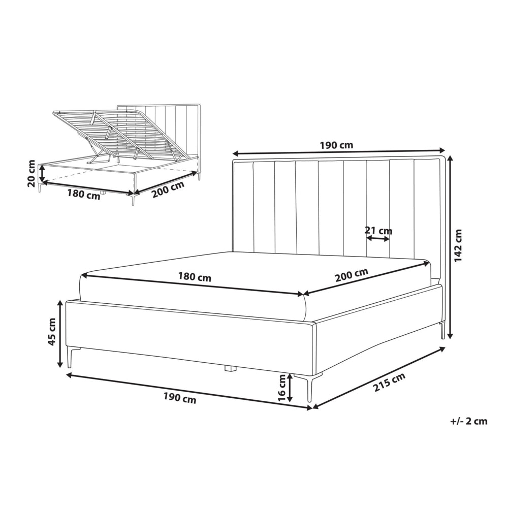 Letto Matrimoniale con Contenitore in tessuto bouclè bianco sporco 180 x 200 cm gambe in metallo Nero