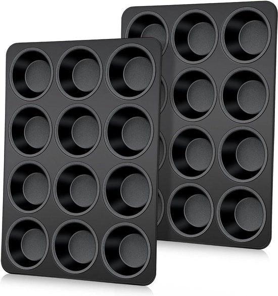 Set di 2 forme per muffin in acciaio inossidabile - antiscivolo - 35 x 27 cm - per cupcakes, budino e brownies - non tossico - salutare - sostenibile - facile da pulire