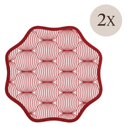 Kalp, Tovaglietta Americana set da 2, Bordo Ondulato, Fantasia Geometrica a Cerchi Intrecciati Made in Italy, 40x40 cm Rosso