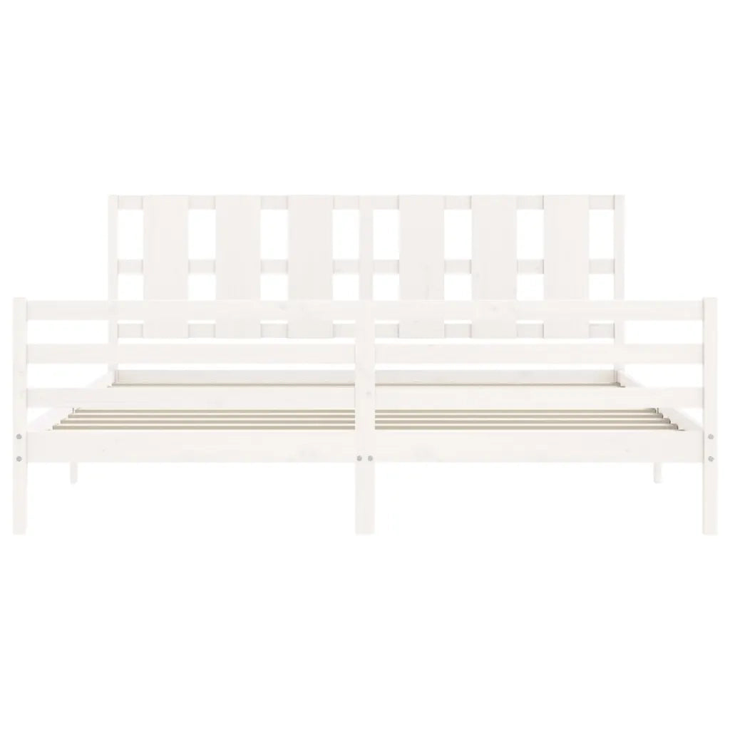 Giroletto Testiera Bianco Super King Size-Struttura Letto in Legno Massello 306892