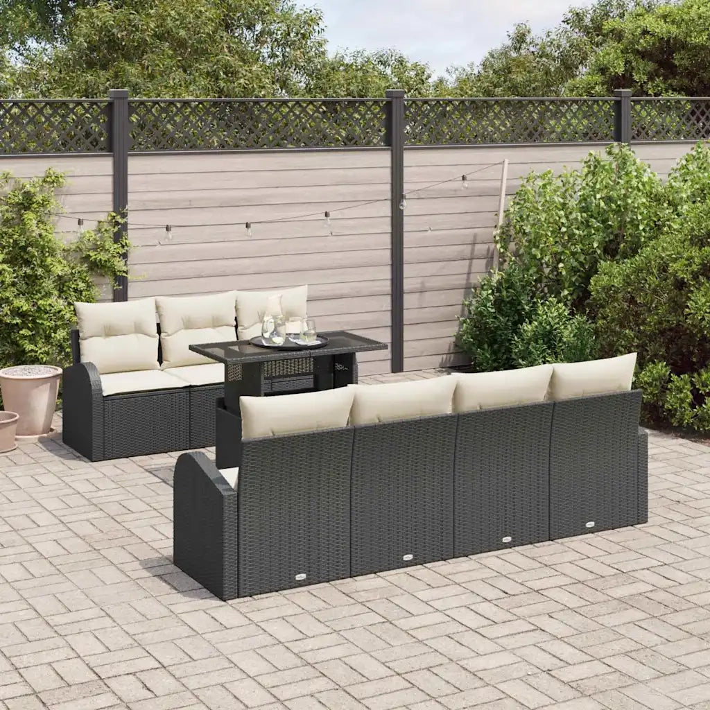 Set Divano da Giardino 8 pcs Nero Rattan in Polipropilene