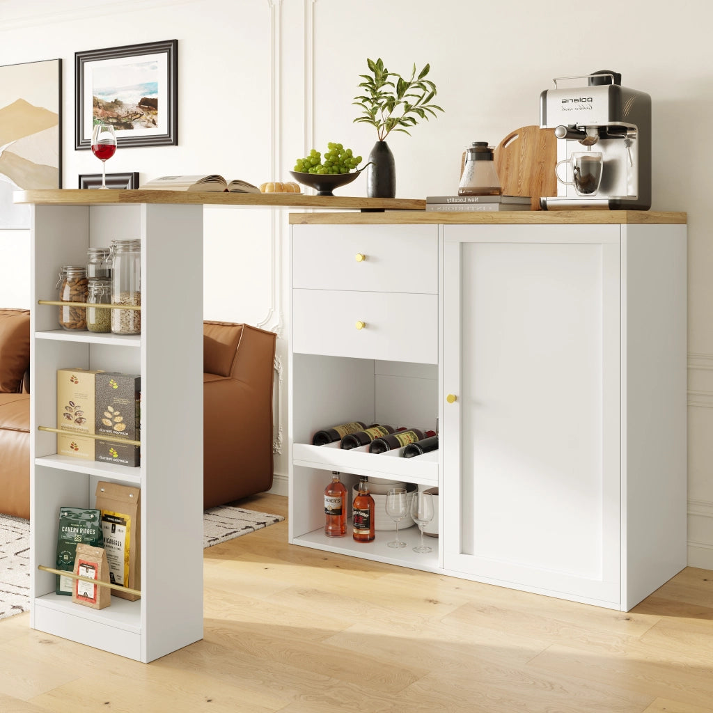 Mobile contenitore con 4 Cassetti e 3 Ripiani Aperti Girevoli; per Soggiorno Studio Sala da Pranzo; in MDF; Bianco
