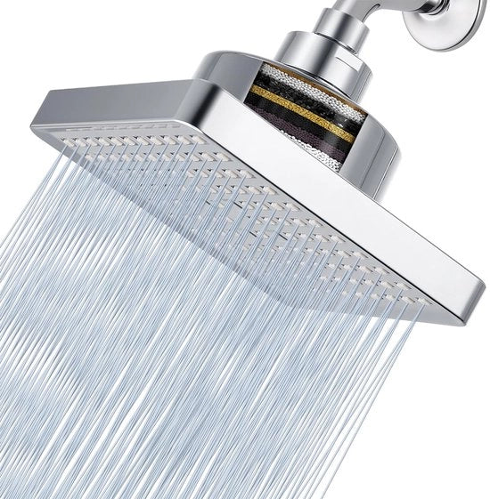 Testa doccia a pioggia filtrata per acqua dura - Sistema d'acqua ad alta pressione - Design moderno - 15cm