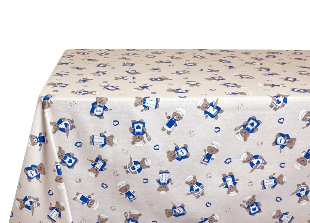 Tovaglia Per Salotto Cucina Tavolo 100% Cotone Made In Italy Orsetto Chef - 140x140 - Blu