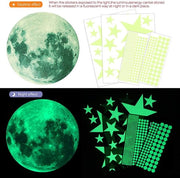 Sticker luminoso per parete con stelle e luna, facile da applicare, realistico, crea un'atmosfera romantica, sticker luminoso per parete.