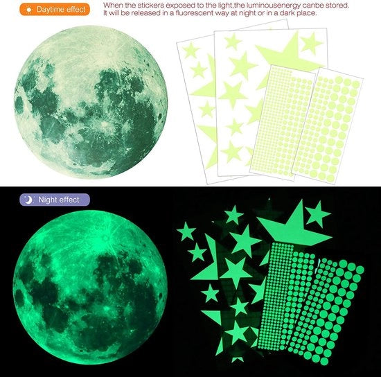 Sticker luminoso per parete con stelle e luna, facile da applicare, realistico, crea un'atmosfera romantica, sticker luminoso per parete.