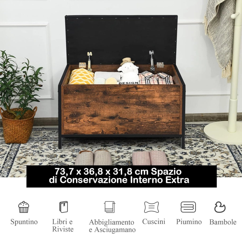 Cassapanca con Coperchio, Panca Contenitore Imbottita da Ingresso, con Struttura in Ferro Resistente, per Ingresso Camera da Letto, 81x40,5x49,5 cm, Carico Massimo 150kg
