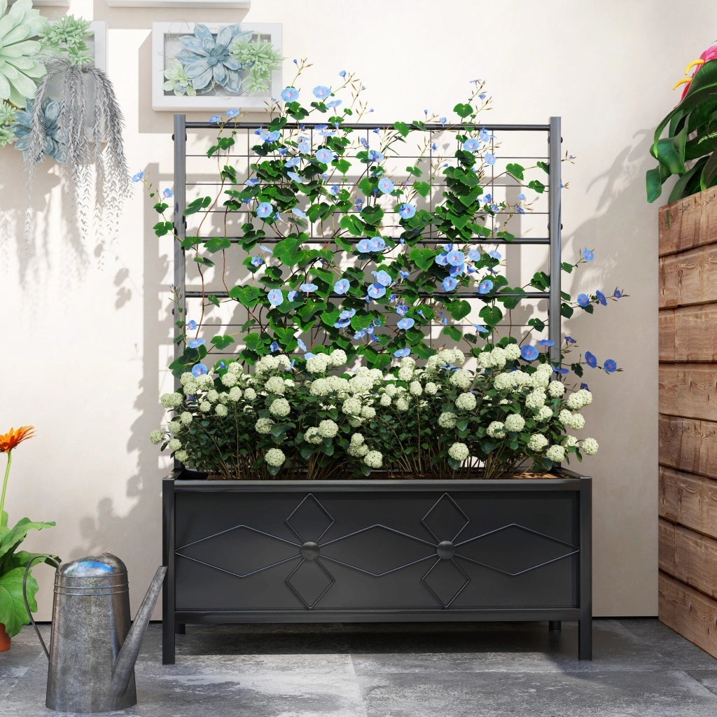 Fioriera Rettangolare con Traliccio per Piante Rampicanti 90x40x120 cm in Acciaio Zincato Nero