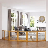 Cancelletto per Cani di Piccola/Media Taglia in Legno e Acciaio con 6 Pannelli Pieghevoli, 432x36x70cm