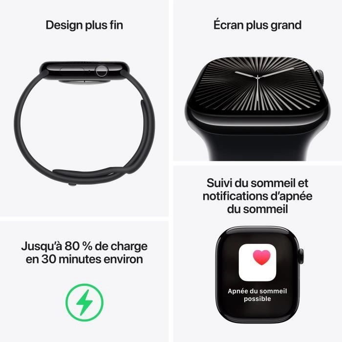 Apple Watch Series 10 GPS - 46 mm - Cassa in alluminio Jet Black - Cinturino Sport nero - M/L