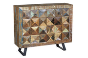 Credenza 4 ante scorrevoli e scaffali interni in rattan e  mango