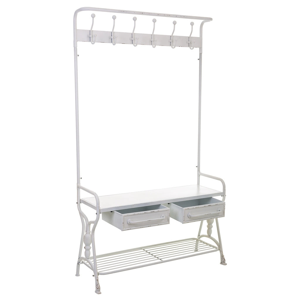 Mobile da ingresso con appendiabiti in metallo bianco 104x39x183h