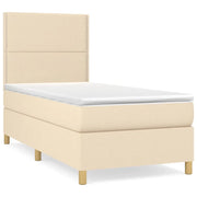 Letto singolo | Letto per adulti | Giroletto a Molle con Materasso Crema 90x190 cm in Tessuto