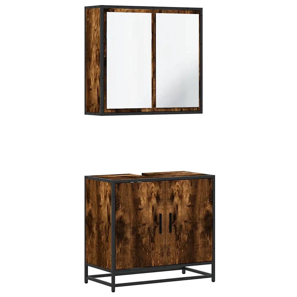 Set Mobili da Bagno 2 pz Rovere Fumo in Legno Multistrato 3300887