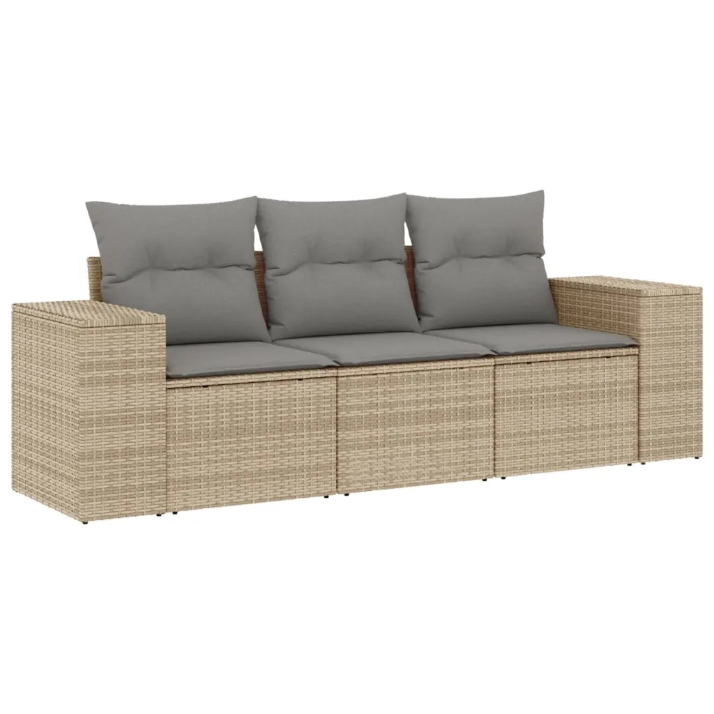 Set Divano da Giardino 3 pz con Cuscini-Sofa da Giardino-Divanetto da esterno Beige in Polyrattan 963721