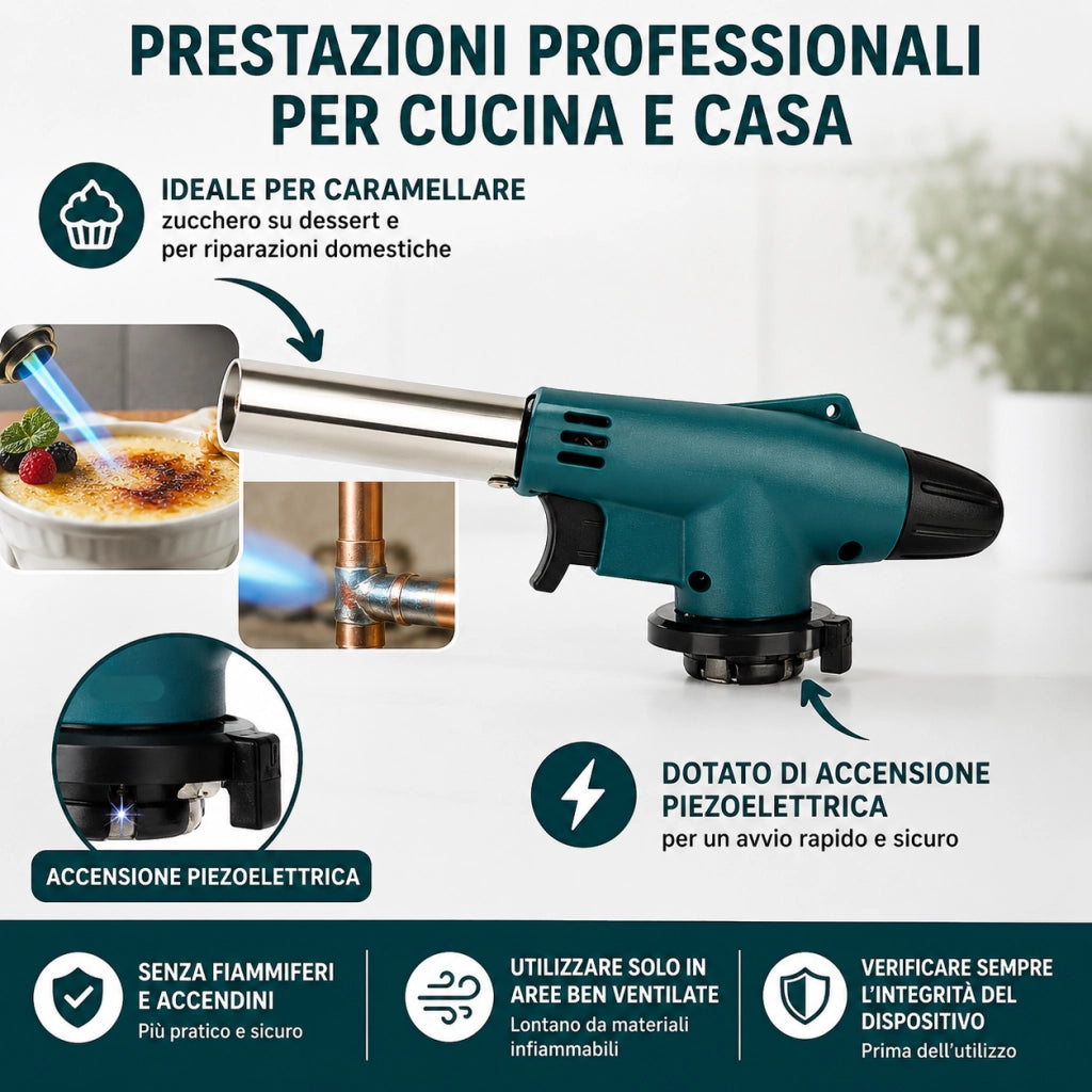 Cannello a Gas 1300°C Ricaricabile con Accensione Piezoelettrica VHT02461