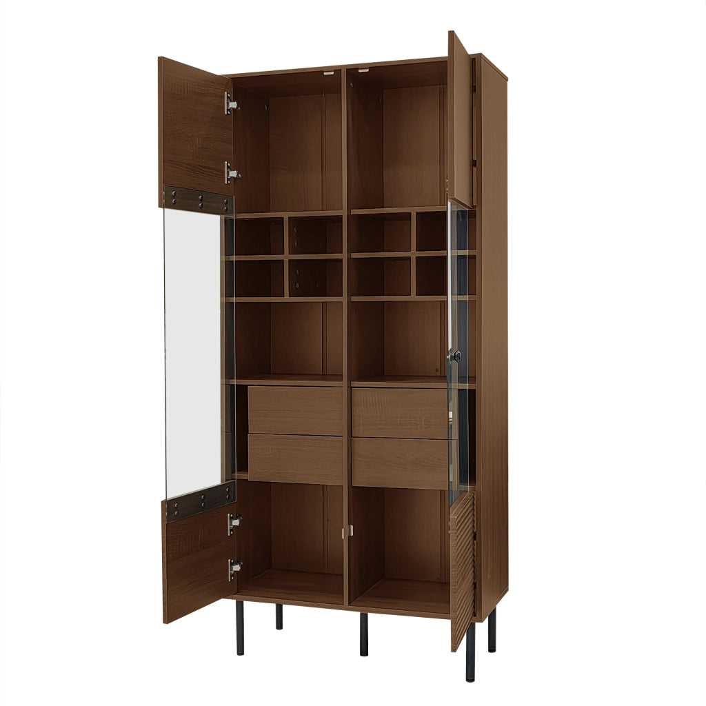 Vetrina con 4 cassetti nascosti e anta in vetro per bagno soggiorno e ufficio in MDF effetto legno, portata 60 kg