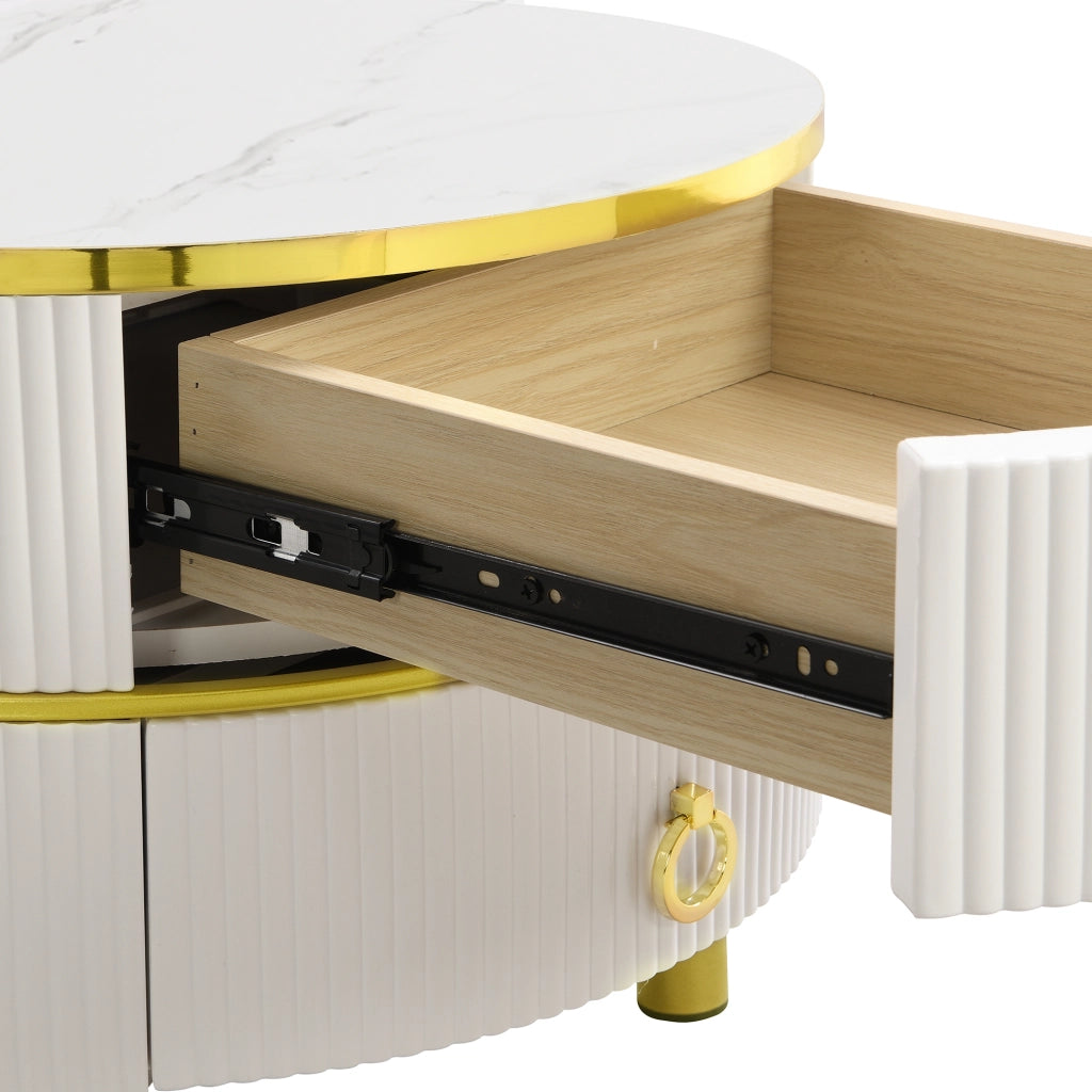 TAVOLINO DA CAFFÈ ROTONDO 70x70x45 + 50x50x40 cm Bianco Vetro MDF Set 2 pezzi