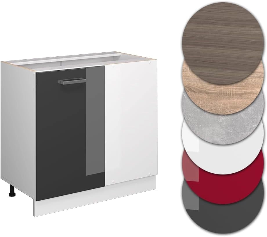 Mobile ad angolo cucina R-Line, Antracite lucido, 86 cm senza piano di lavoro, per la libera combinazione all'interno di sistemi cucina modulari