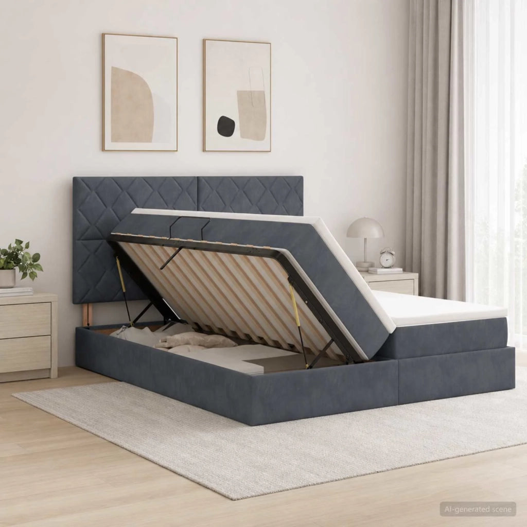 Letto con contenitore LED e materasso Grigio Scuro 200 x 200 cm 3460285