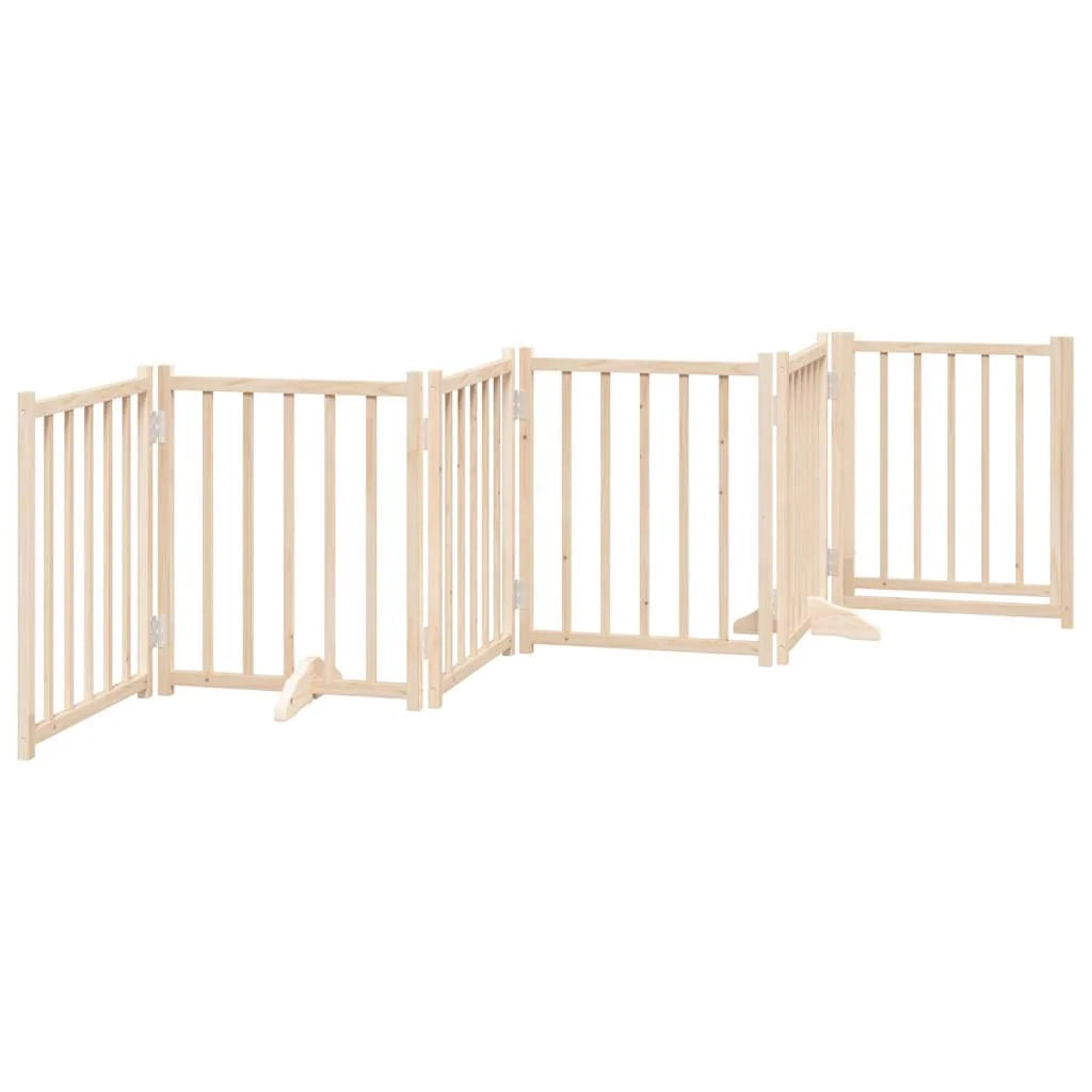 Cancelletto di sicurezza per cani con porta 6 pannelli legno massello di abete marrone 02_0023327