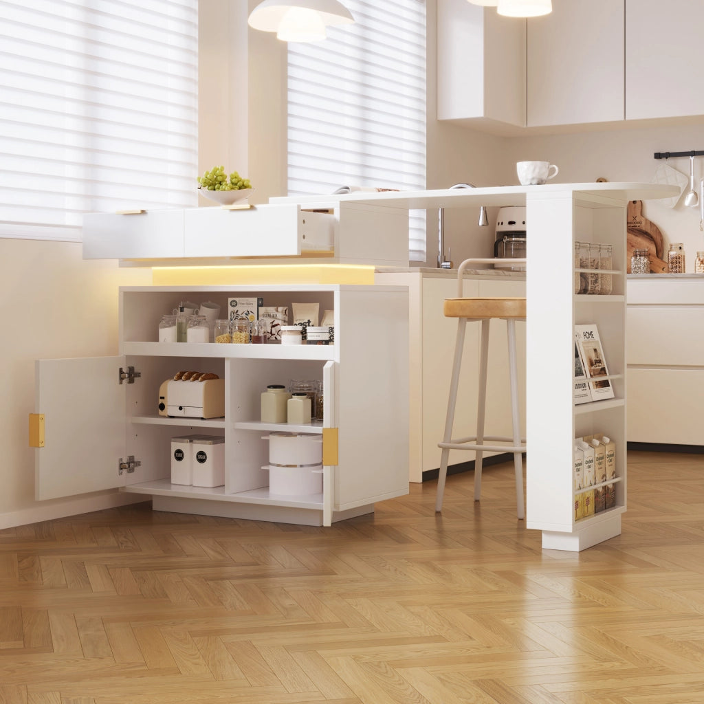 Tavolo bar estensibile con LED e contenitore, bianco