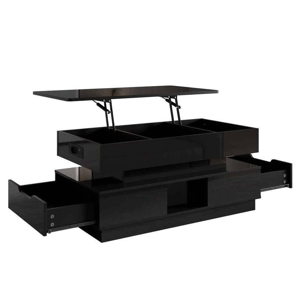 Tavolino da Caff¨¨ con LED, Lift-Top e Cassetti ¨C MINIMAL ¨C Bianco Lucido