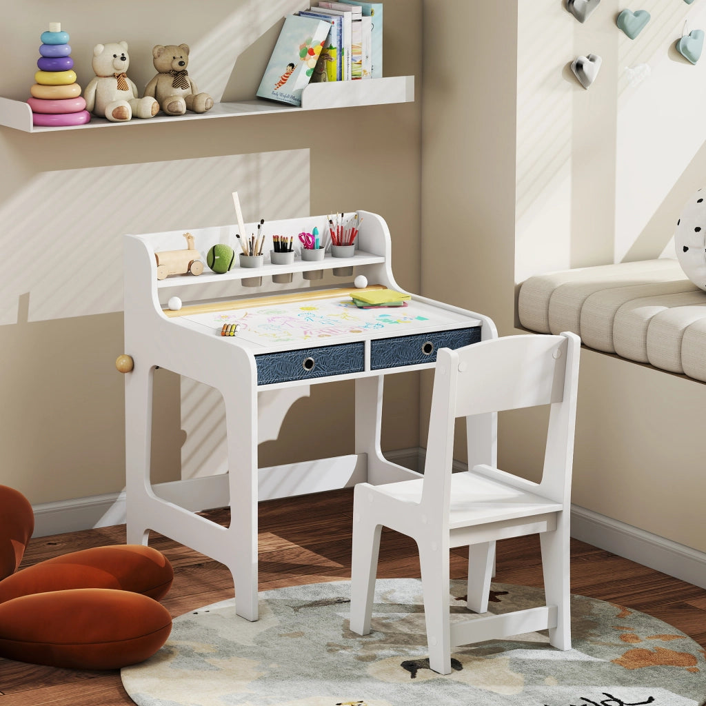 Scrivania per bambini con sedia e 2 cassetti ¨C zephmum ¨C 62.8x55.6x73.8 cm, bianco