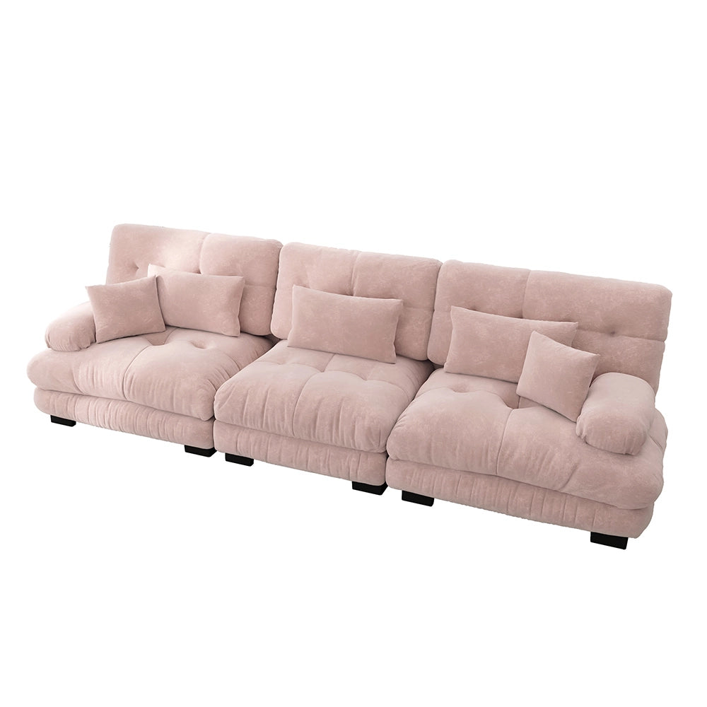 Divano angolare modulare - Xylo - 3 posti con seduta profonda, trasformabile in letto, chenille rosa