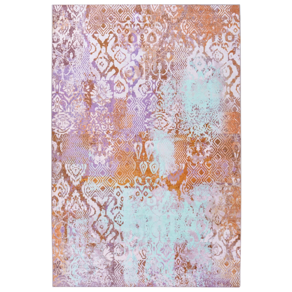 Tappeto multicolore in poliestere, 200 x 300 cm, tessuto a trama piatta, stile orientale boho, con vivaci motivi stampati