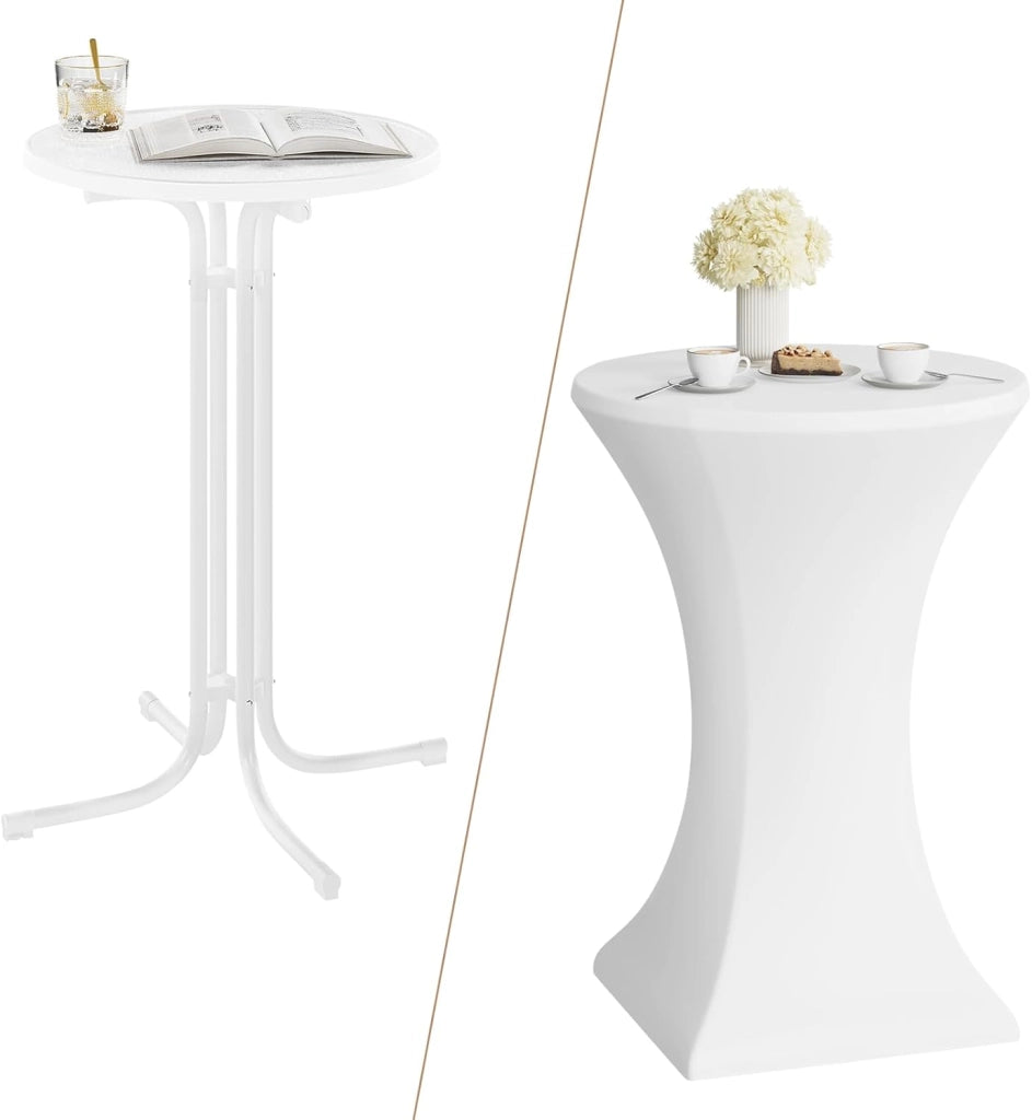 Tavolino da Bar Pieghevole Esterno Rotondo, Tavolo Alto con Copertura per Matrimonio Festa Compleanno, Piedini Regolabile, 70x110 cm, Bianco Opaco