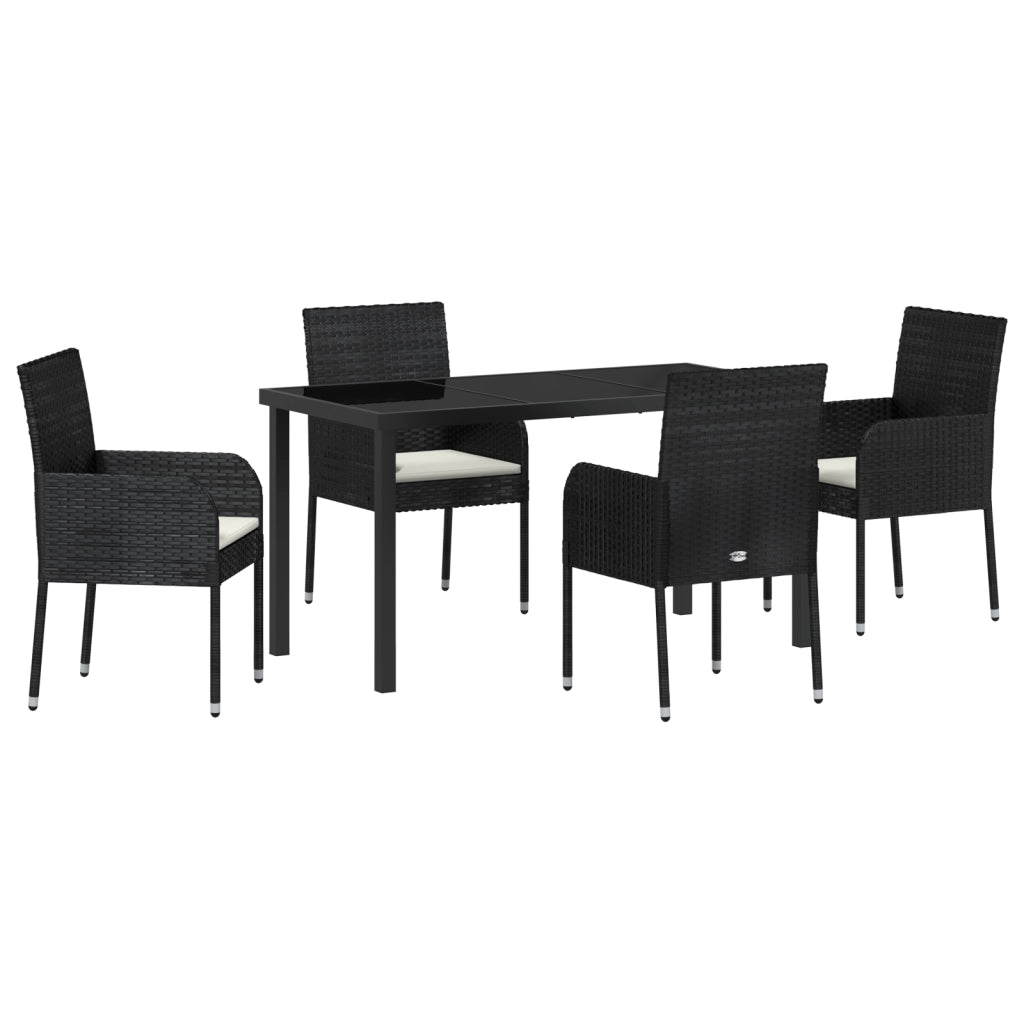 Set da Pranzo da Giardino 5 Pezzi con Cuscini in Polyrattan Nero