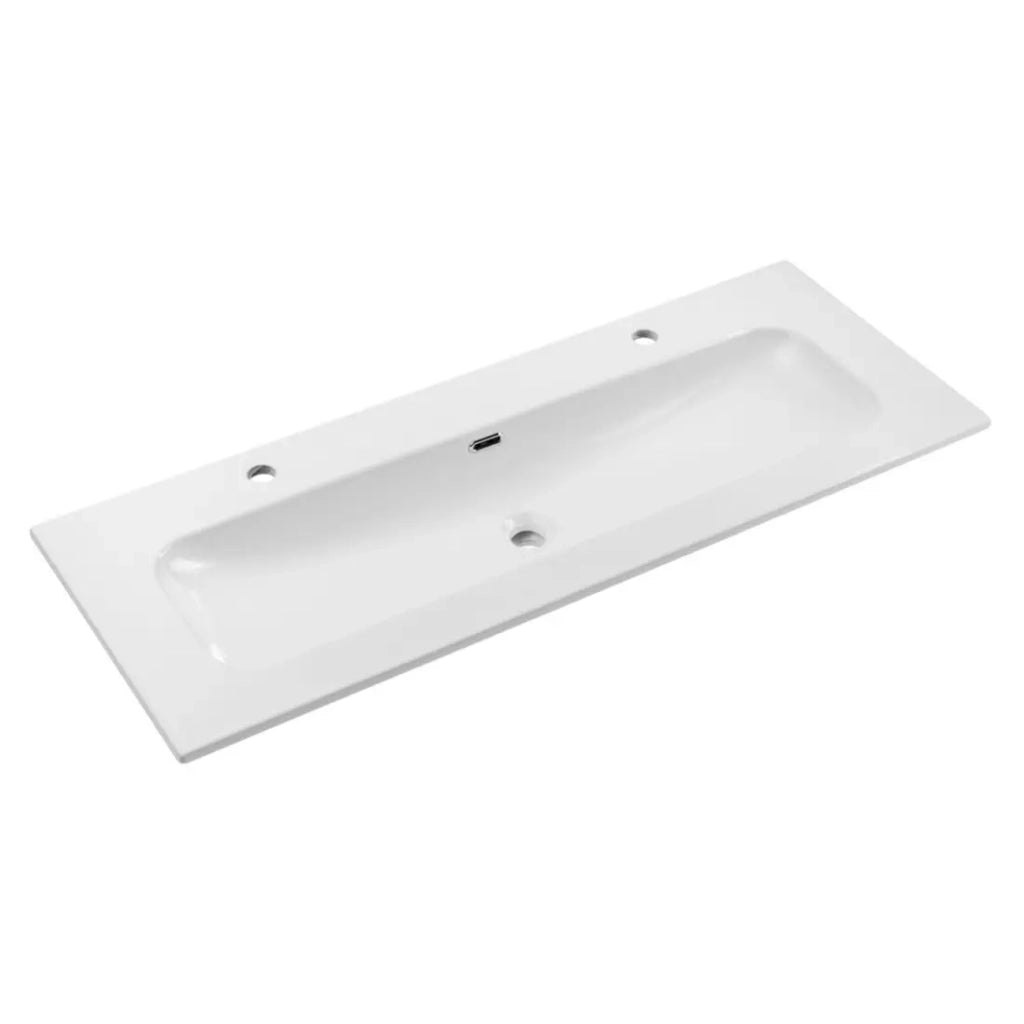 Lavabo incasso LARGO 120 cm in ceramica bianca lucida doppio rubinetto