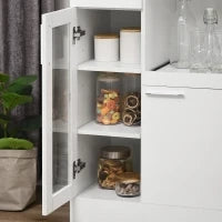 Credenza Moderna con Armadietti e Cassetto in Legno e Vetro, 60x40x95cm, Bianco