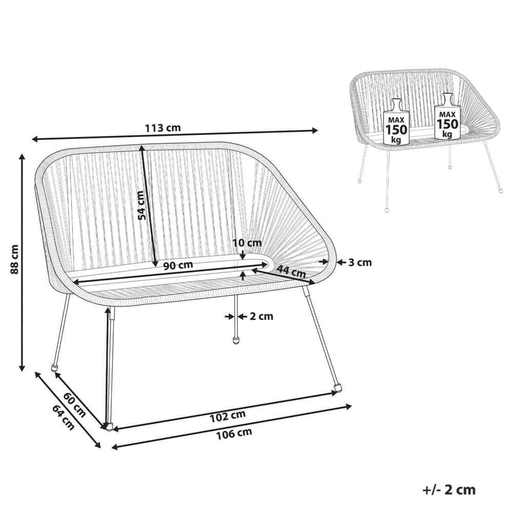 Panca giardino acciaio Rattan nero 114 cm rotonda Soggiorno moderno spaghetti da esterno