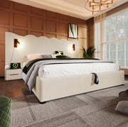 Letto contenitore 180x200 cm con lampada da lettura e USB C; velluto a coste beige