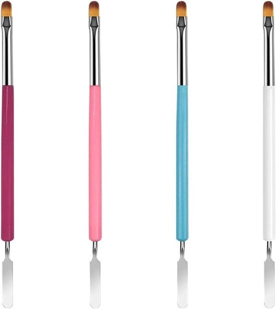 4 set di pennelli a doppia punta per unghie false - costruttori di manicure a superficie piatta - attrezzi per unghie artificiali - pennelli con estremità di raccatto per pittura per uso DIY