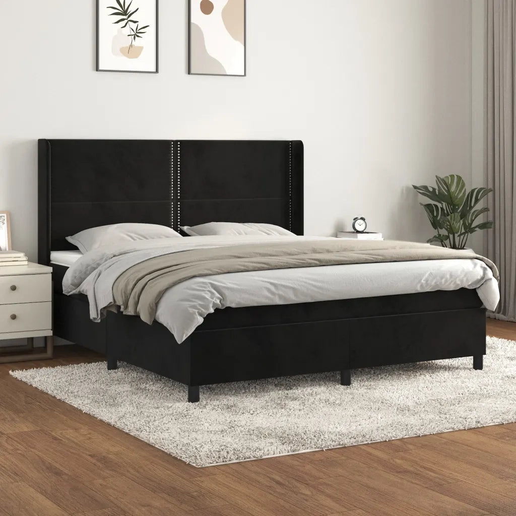 Giroletto a Molle con Materasso Nero 180x200 cm in Velluto 3132635