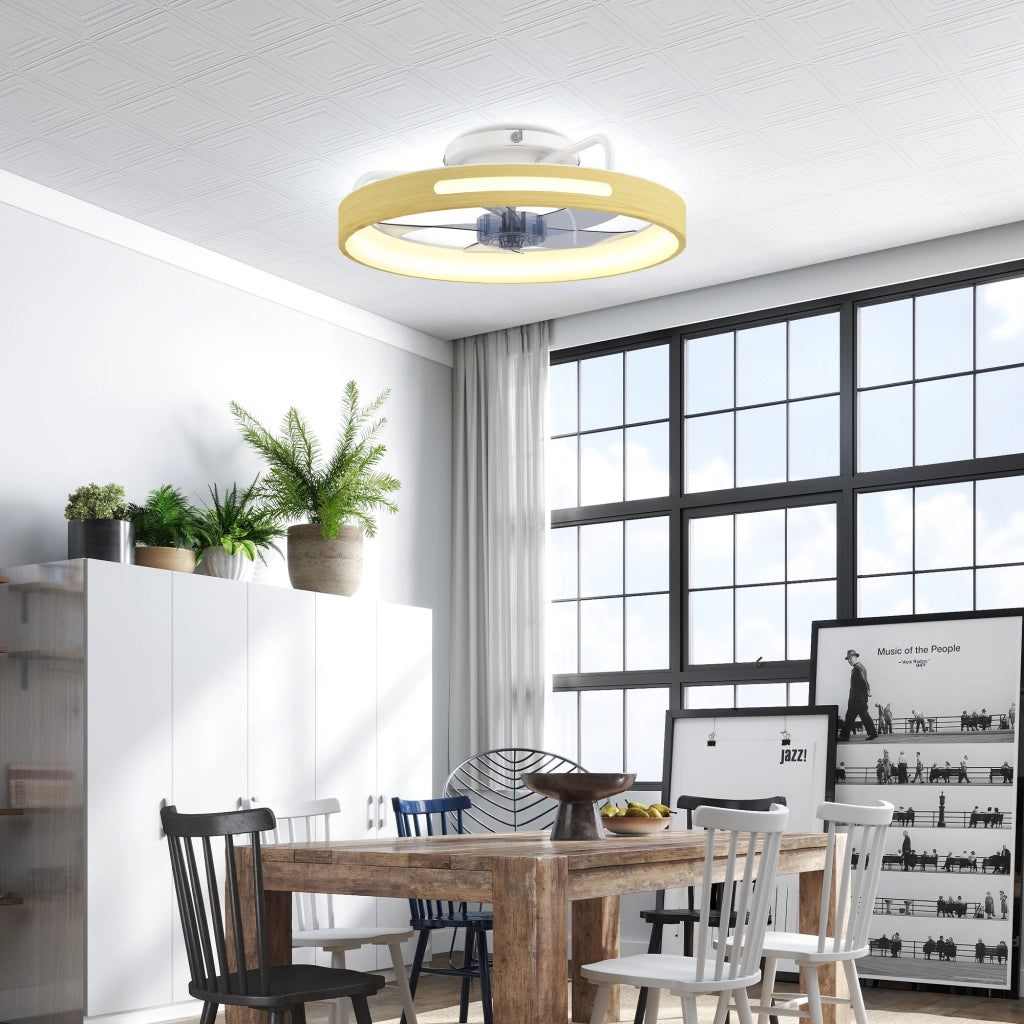 Ventilatore da soffitto con luce LED e telecomando ¨C Xylo ¨C 49cm, 3 temperature colore, finitura legno naturale