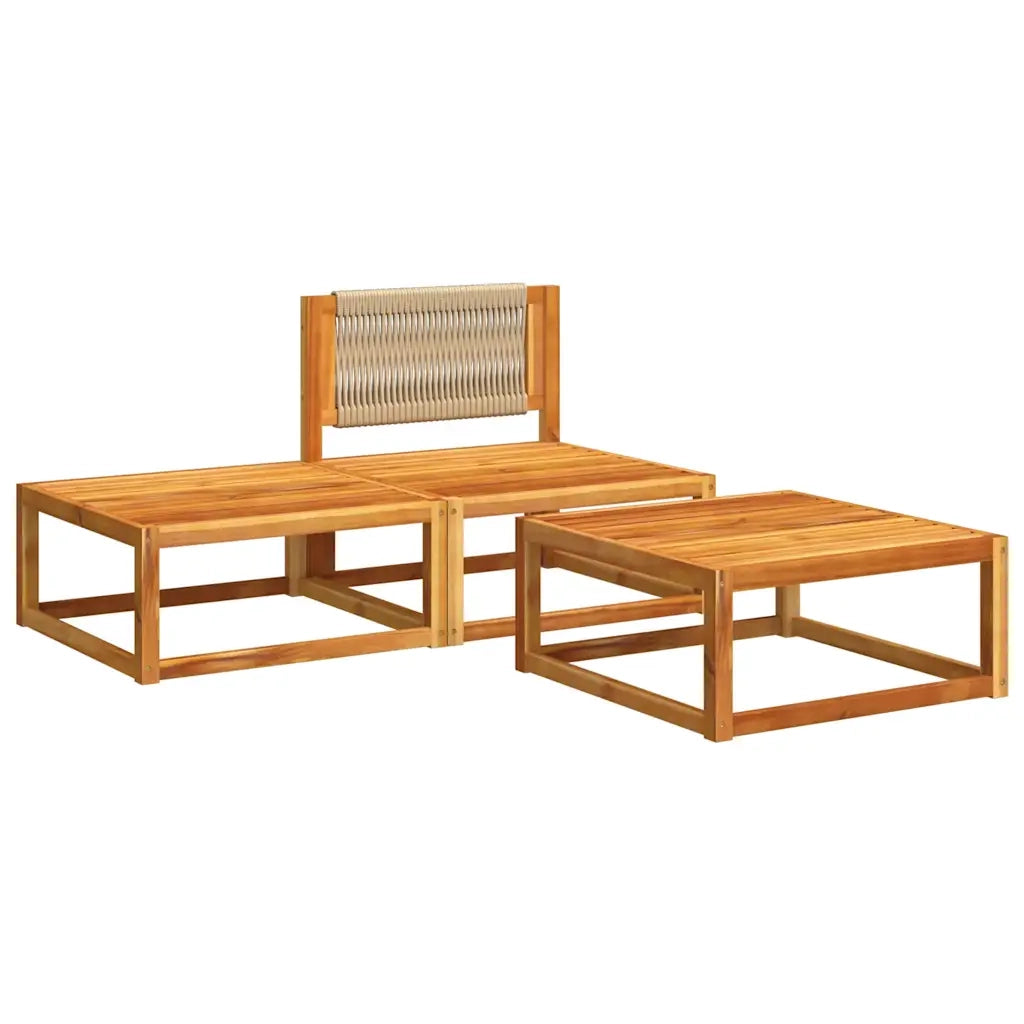 Set di divani da giardino 3 pezzi con cuscini in legno di acacia e corda 4008166