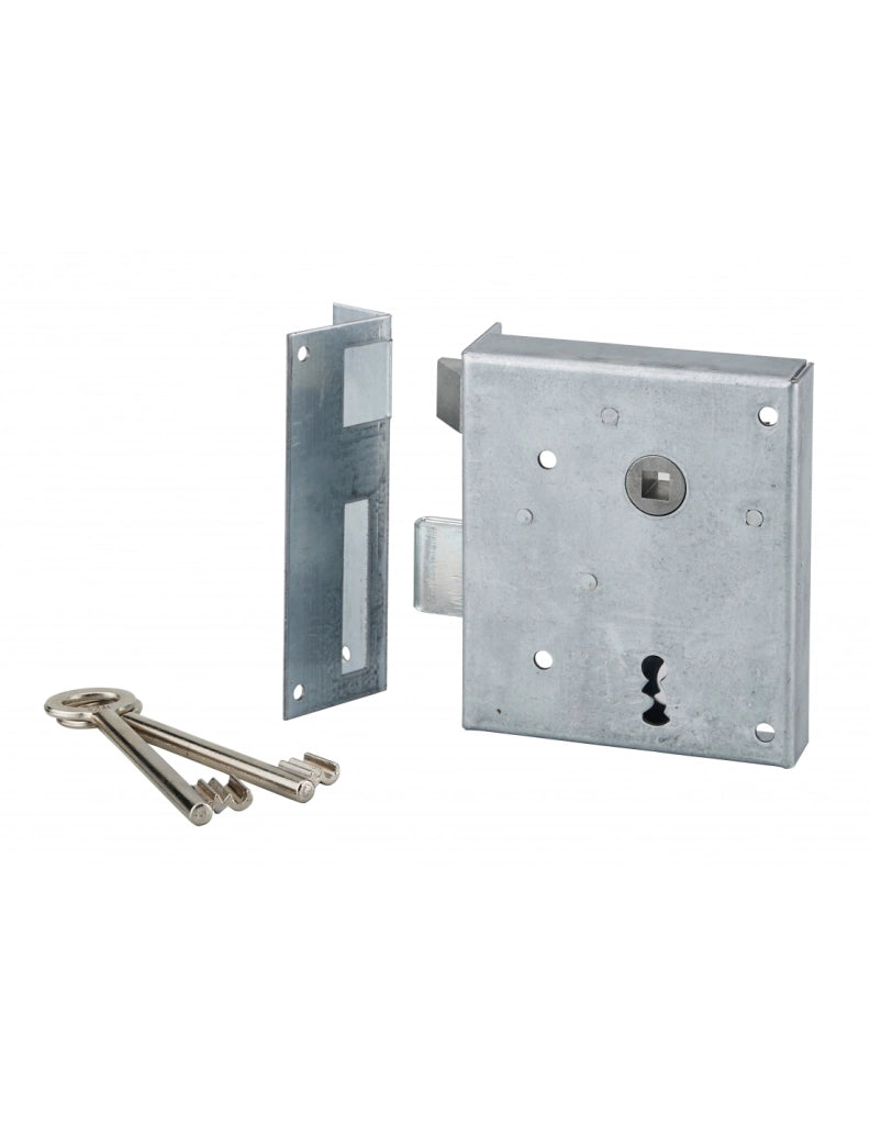 Serratura da applicare Alsace con chiave per porte interne, spinta a sinistra, quadro 8mm, asse 60mm, 110x70mm, 2 chiavi - THIRARD
