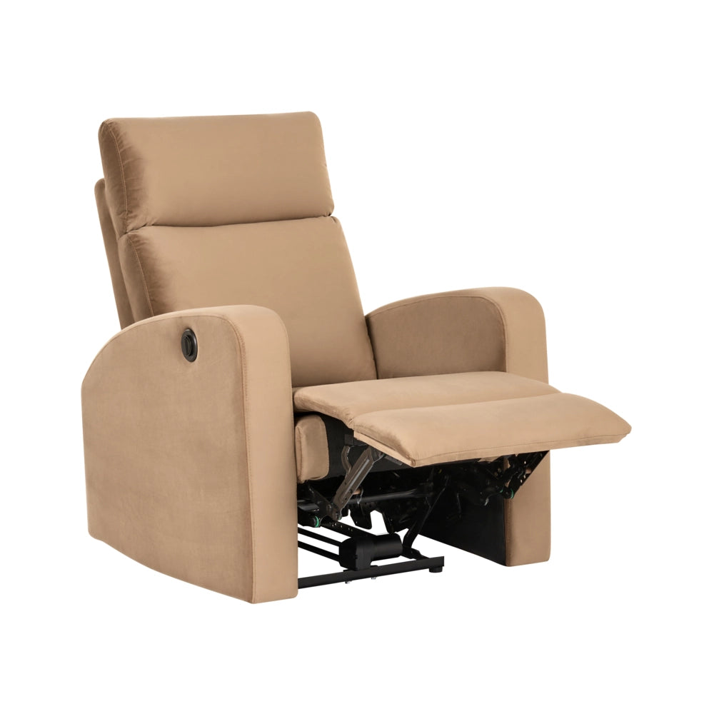Poltrona reclinabile elettricamente in velluto marrone chiaro design moderno glamour soggiorno