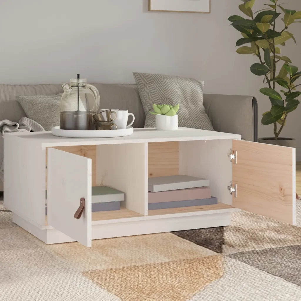 Tavolino da Salotto Bianco 80x50x35cm in Legno Massello di Pino 818251