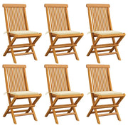Sedie da Giardino con Cuscini Crema 6 pz in Massello di Teak cod mxl 6487