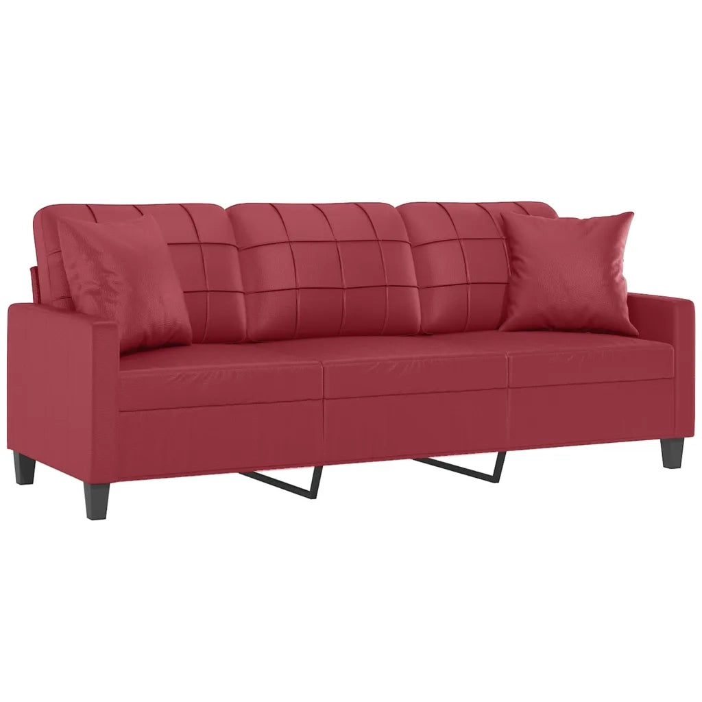 Divano a 3 Posti con Cuscini Rosso Vino 180 cm in Similpelle 3200811